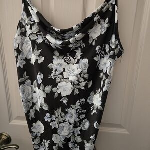 Tash + Sophie Black and White Floral Satin Cowl Neck Camisole